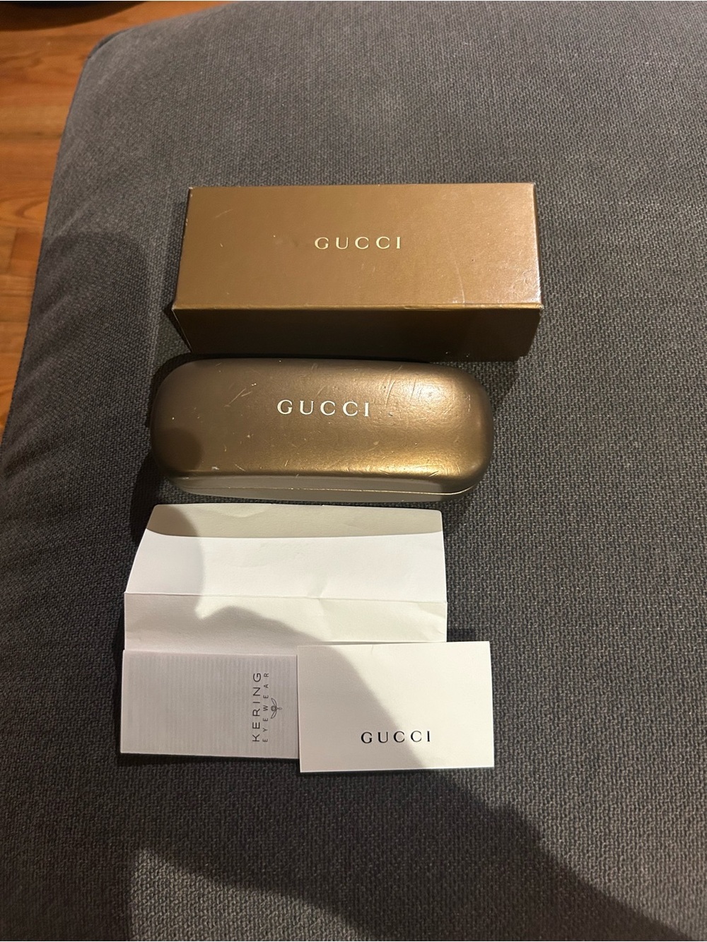 Gucci Metallic Gold Eyewear Box and Case with Booklets